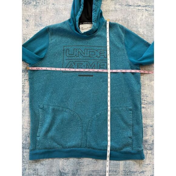 Under Armour Heathered Blue Green Loose Fit Baseline Fleece Hoodie Men's XL - Picture 7 of 8